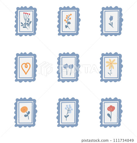 Postage stamp mark flat design set group of objects Postage stamp mark flat design set group of objects 111734849