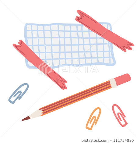 Office tools flat design pencil paper sheet Office tools flat design pencil paper sheet 111734850