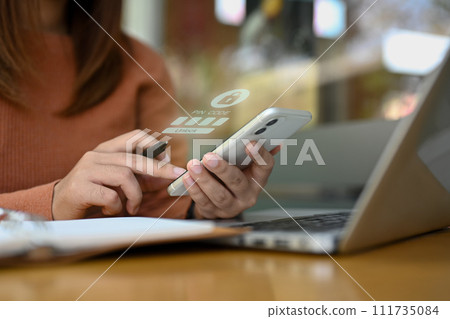 Hand entering pin code on mobile phone, User privacy security and protect personal data concept 111735084