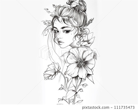 花和女人的插圖 花和女人的插圖 111735473