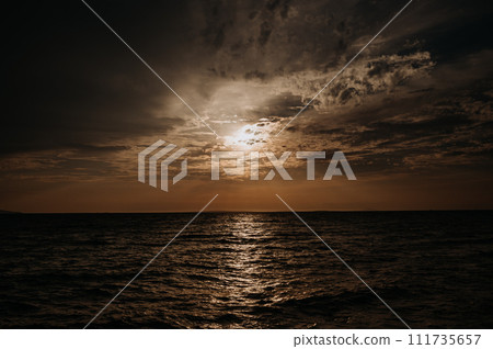 Beautiful landscape of Croatia, Croatia coast, sea and setting sun. 111735657