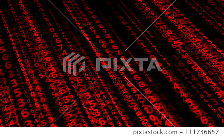 Red numbers on a dark background. Artificial intelligence concept . Red numbers on a dark background. Artificial intelligence concept . 111736657