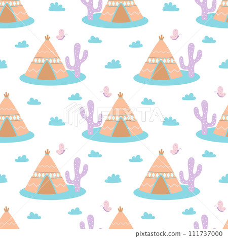 cartoon seamless pattern with wigwam cartoon seamless pattern with wigwam 111737000