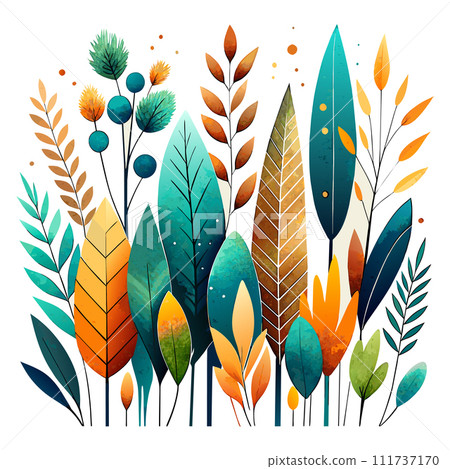 hand painted watercolor textured grain eucalyptus elements with pampas dry isolated on white 111737170