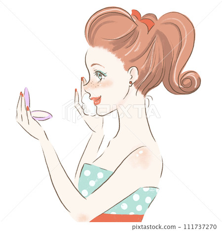 60's American fashion girl applying makeup 60's American fashion girl applying makeup 111737270