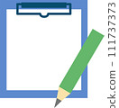 Illustration of blue binder, pencil and blank paper 111737373