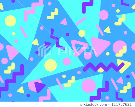 80s seamless pattern with geometric shapes in memphis style. Circles and triangles. Colorful abstract background for printing on promotional items, banners and wrapping paper. Vector illustration 111737621