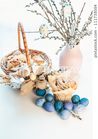 Easter basket with eggs and kraffin Easter basket with eggs and kraffin 111738084