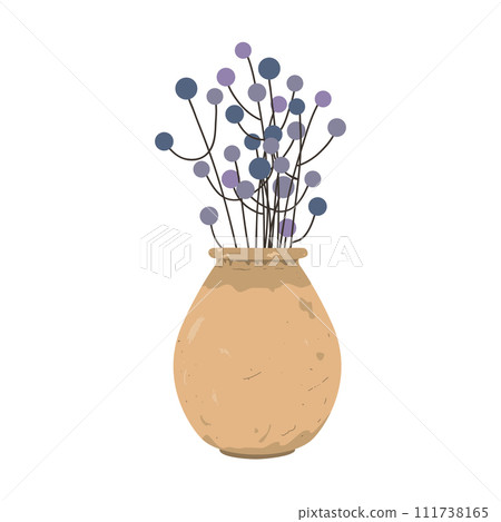 Old handmade clay pot with dry branches. Vector isolated illustration. Minimal modern interior decoration concept 111738165