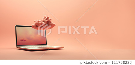 Creative laptop with copy space. Banner for design. Innovative laptop with ample copy space. Laptop mockup with space for customization. AI generation 111738223