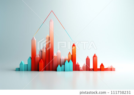 Red and blue graph on white background. Linear diagram for chart design. Data statistic concept. Business analytic visualization. AI generation 111738231