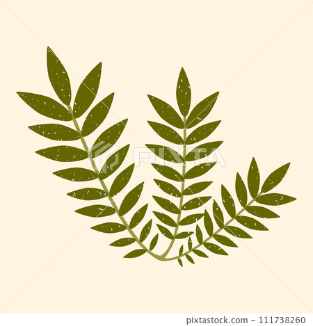Green leaves vector illustration. Modern flat leaf branches drawn with brush texture on pastel background. Abstract tropical greenery illustration. Stylized floral drawing for cards, decoration 111738260