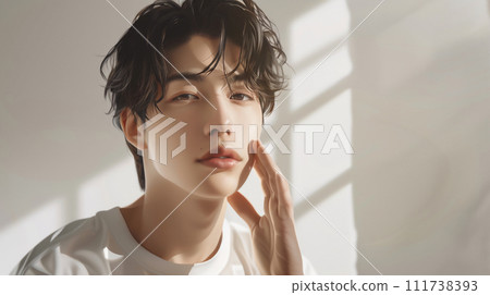 美麗的亞洲男人裸露皮膚（AI 圖像生成） 111738393