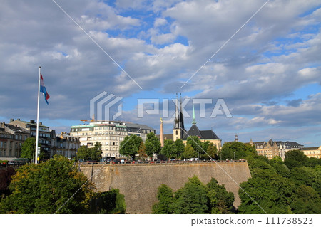 A view of Notre Dame Cathedral in the old town of the capital, a world cultural heritage site in the Grand Duchy of Luxembourg, a country in the Benelux. A view of Notre Dame Cathedral in the old town of the capital, a world cultural heritage site in the Grand Duchy of Luxembourg, a country in the Benelux. 111738523