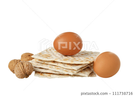 PNG, Matzo, nuts and egg, isolated on white background 111738716