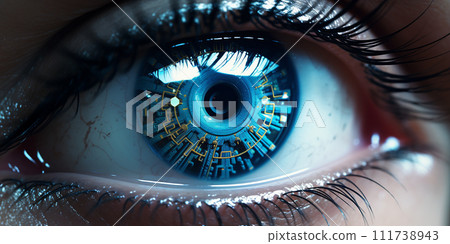 Smart contact lens with biometric retina implants. The concept of the new technology is iris recognition.	 111738943