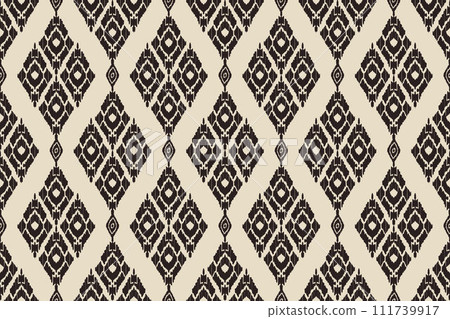 Ikat tribal Indian seamless pattern. Ethnic Aztec fabric carpet mandala ornament native boho chevron textile.Geometric African American oriental traditional vector illustrations. Embroidery style. 111739917