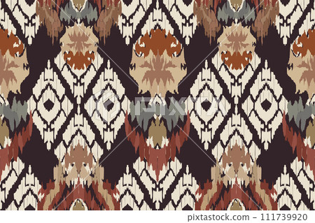 Ikat tribal Indian seamless pattern. Ethnic Aztec fabric carpet mandala ornament native boho chevron textile.Geometric African American oriental traditional vector illustrations. Embroidery style. 111739920