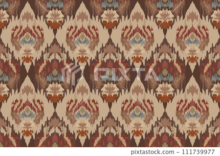 Ikat tribal Indian seamless pattern. Ethnic Aztec fabric carpet mandala ornament native boho chevron textile.Geometric African American oriental traditional vector illustrations. Embroidery style. 111739977
