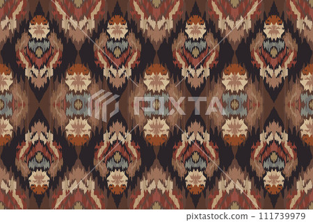 Ikat tribal Indian seamless pattern. Ethnic Aztec fabric carpet mandala ornament native boho chevron textile.Geometric African American oriental traditional vector illustrations. Embroidery style. 111739979