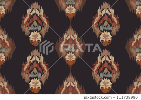Ikat tribal Indian seamless pattern. Ethnic Aztec fabric carpet mandala ornament native boho chevron textile.Geometric African American oriental traditional vector illustrations. Embroidery style. 111739980