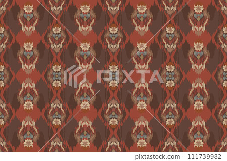 Ikat tribal Indian seamless pattern. Ethnic Aztec fabric carpet mandala ornament native boho chevron textile.Geometric African American oriental traditional vector illustrations. Embroidery style. 111739982