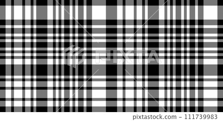 Linear check textile texture, lovely fabric seamless background. Form pattern tartan plaid vector in black and white colors. Linear check textile texture, lovely fabric seamless background. Form pattern tartan plaid vector in black and white colors. 111739983