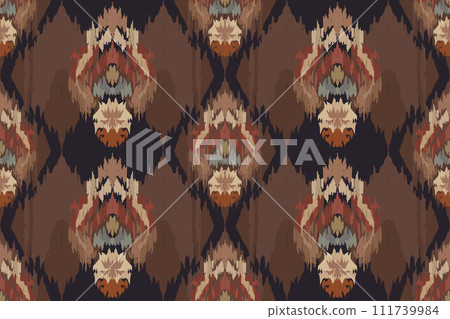 Ikat tribal Indian seamless pattern. Ethnic Aztec fabric carpet mandala ornament native boho chevron textile.Geometric African American oriental traditional vector illustrations. Embroidery style. 111739984