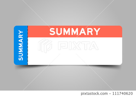 Blue and orange color ticket with word summary and white copy space Blue and orange color ticket with word summary and white copy space 111740620