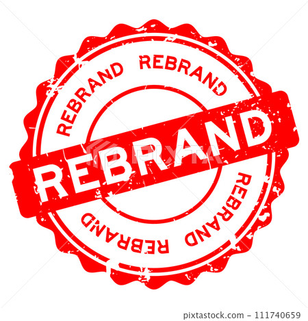 Grunge red rebrand word round rubber seal stamp on white background Grunge red rebrand word round rubber seal stamp on white background 111740659