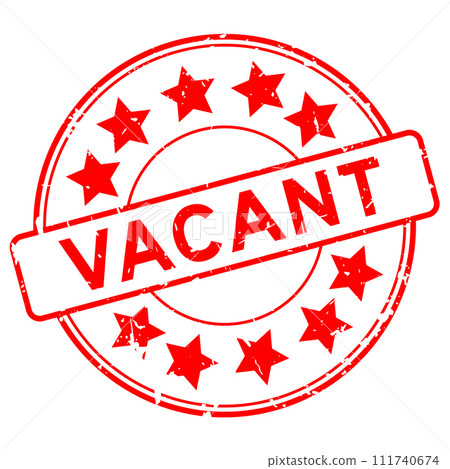Grunge red vacant word with star icon round rubber seal stamp on white background Grunge red vacant word with star icon round rubber seal stamp on white background 111740674