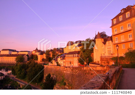 Grand Duchy of Luxembourg, a country in the Benelux, capital of world cultural heritage, view of the old town shining in the morning sun 111740840