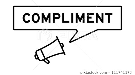 Megaphone icon with speech bubble in word compliment on white background 111741173