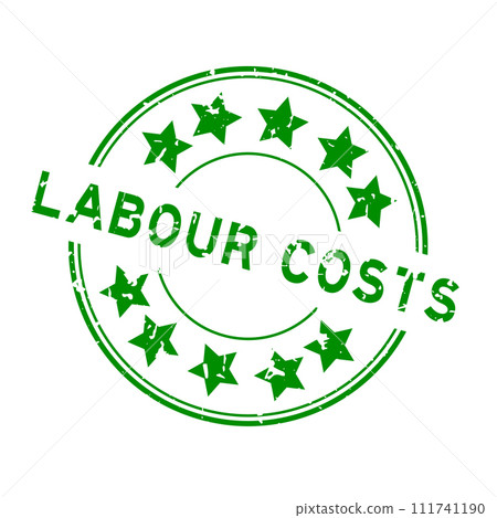 Grunge green labour costs word with star icon round rubber seal stamp on white background Grunge green labour costs word with star icon round rubber seal stamp on white background 111741190