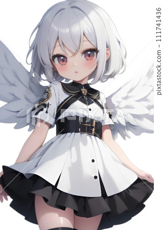 Illustration of an angelic white-haired girl 111741436