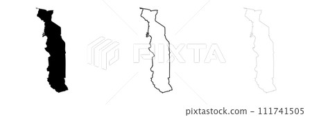 Togo country silhouette. Set of 3 high detailed maps. Solid black silhouette, thick black outline and thin black outline. Vector illustration isolated on white background. 111741505
