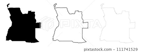 Angola country silhouette. Set of 3 high detailed maps. Solid black silhouette, thick black outline and thin black outline. Vector illustration isolated on white background. Angola country silhouette. Set of 3 high detailed maps. Solid black silhouette, thick black outline and thin black outline. Vector illustration isolated on white background. 111741529