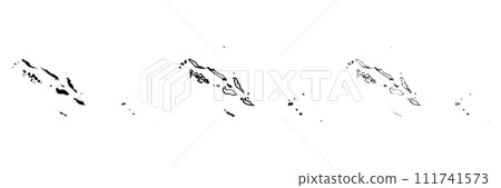Solomon Islands country silhouette. Set of 3 high detailed maps. Solid black silhouette, thick black outline and thin black outline. Vector illustration isolated on white background. 111741573