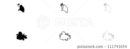 Antigua and Barbuda country silhouette. Set of 3 high detailed maps. Solid black silhouette, thick black outline and thin black outline. Vector illustration isolated on white background. 111741654