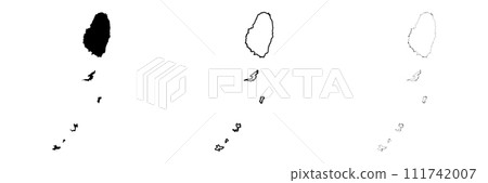 Saint Vincent and the Grenadines country silhouette. Set of 3 high detailed maps. Solid black silhouette, thick black outline and thin black outline. Vector illustration isolated on white background. Saint Vincent and the Grenadines country silhouette. Set of 3 high detailed maps. Solid black silhouette, thick black outline and thin black outline. Vector illustration isolated on white background. 111742007