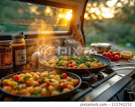 cooking food in a travel trailer 111742252