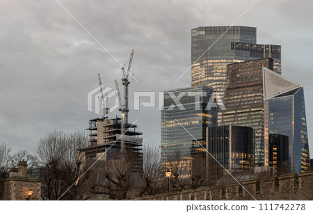 View of skyscraper in the business district of London sunset. 111742278