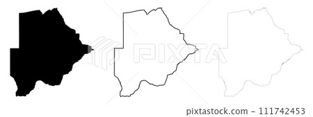 Botswana country silhouette. Set of 3 high detailed maps. Solid black silhouette, thick black outline and thin black outline. Vector illustration isolated on white background. Botswana country silhouette. Set of 3 high detailed maps. Solid black silhouette, thick black outline and thin black outline. Vector illustration isolated on white background. 111742453