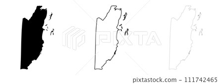 Belize country silhouette. Set of 3 high detailed maps. Solid black silhouette, thick black outline and thin black outline. Vector illustration isolated on white background. 111742465
