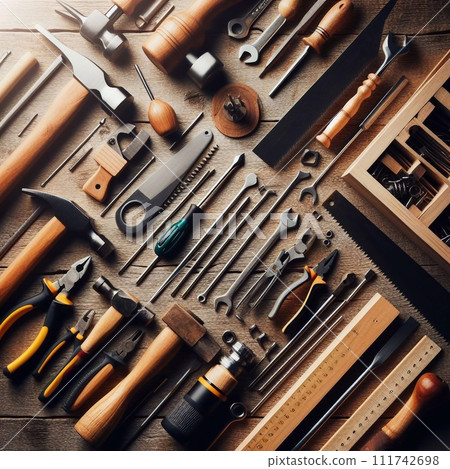 Worker's tools are stored in the workshop Worker's tools are stored in the workshop 111742698