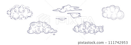 Cloud Fluffy Element Hand Drawn with Pen Vector Set 111742953
