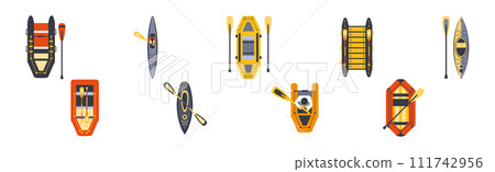 Raft and Kayak Activity with Boat and Oar Vector Set 111742956