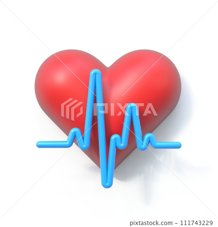 Blue cardiogram line and heart 3D 111743229