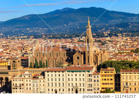 View of Basilica of Santa Croce from Piazzale Michelangelo in Florence, Italy 111743257