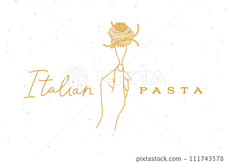 Hand holding fork with spaghetti 111743578